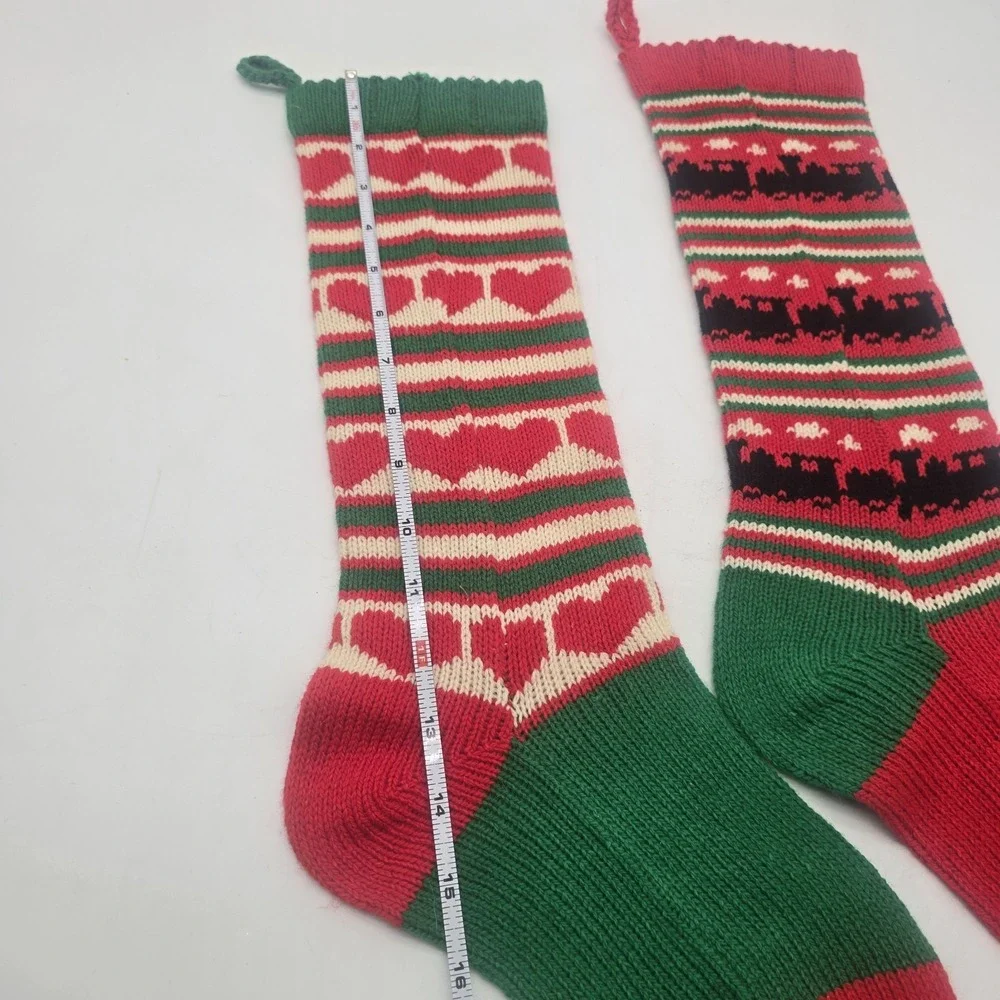 2 VTG‎  Large Wool Christmas Stockings Hearts & Train Sand DOLLAR Designs